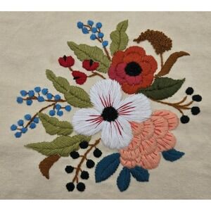 Vintage Embroidered Floral 10.5x10 Handmade Fabric Textile Art